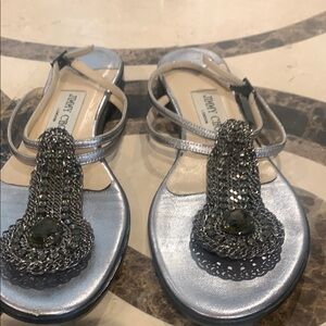 Jimmy Choo Silver Sandals with Chain Detail